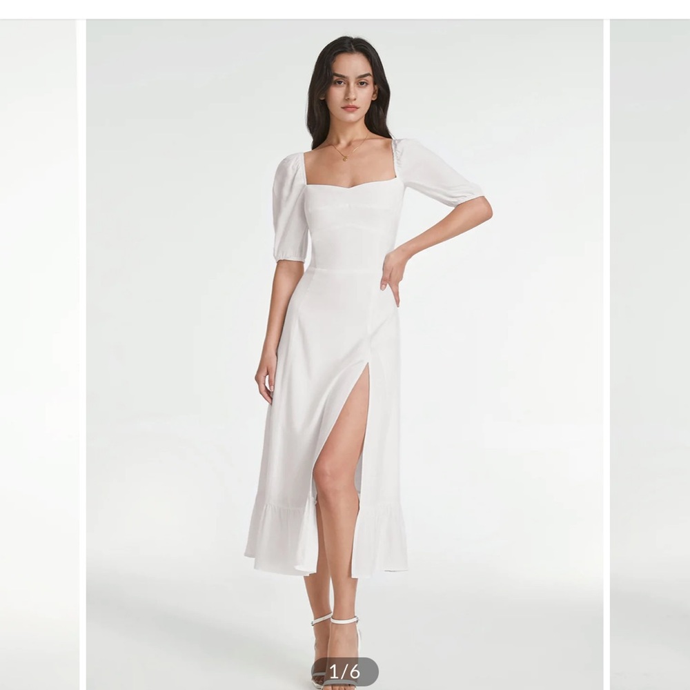 White square neck dress